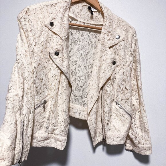 Cream Lace Biker Moto Jacket - Picture 16 of 16